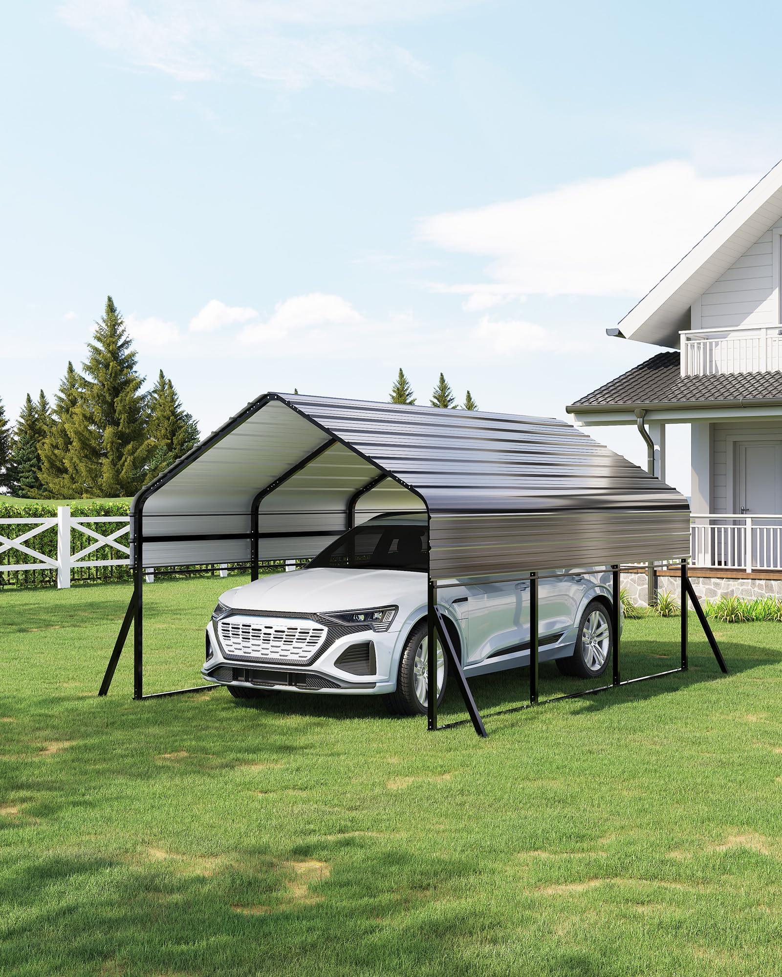 Photo 1 of ***PARTIAL SET*** ***READ CLERK NOTES*** Garvee 10'x15' Metal Carport, Heavy Duty Car Ports Kit All-Weather for Pickup Trucks, Boats, RVs, Tractors, Reinforced Frame with Anchors