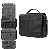 PAVILIA Hanging Toiletry Bag Women Men, Foldable Cosmetic Organizer Travel Bag, Water Resistant Makeup Bag Toiletries, Large Travel Essentials Kit (Black)