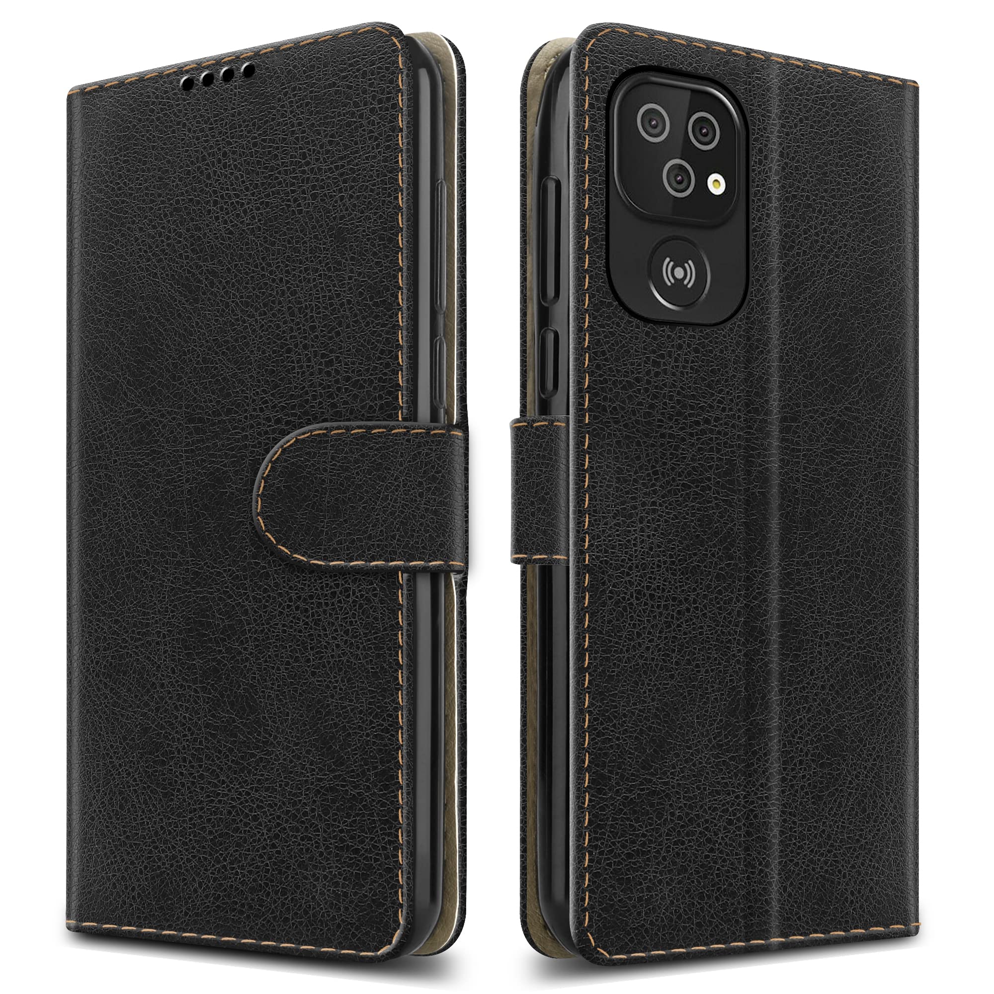 PIXFAB For Doro 8100 Leather Phone Case, Magnetic Closure Full Protection Book Folio Design, Wallet Case Cover [Card Slots] and [Kickstand] For Doro 8100 - Black