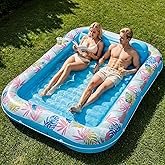 Tanning Pool Lounger Float, OKSUWATER 87" x 63" Pool Floats Adult with Headrest & Drink Holder, Blow-Up Bed Sun Tan Tub for S