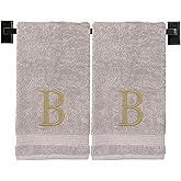 Custom Luxury Towels Beige Hand Towels for Bathroom with Monogram | Luxury Cotton Turkish Towels | Embroidered in USA | Set of 2 | Choose Set Color and Letter | A - Z | Modern Font