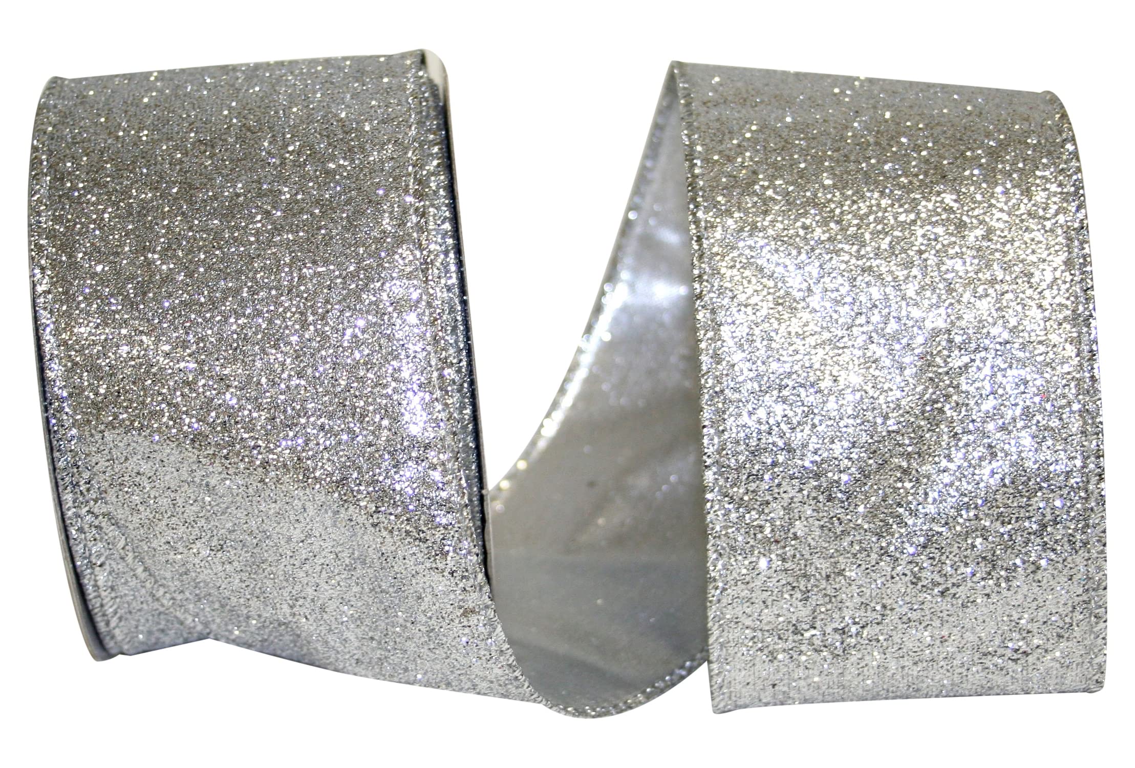 Reliant Ribbon 97896W-070-40F Glitter Lame Wired Edge Band, Silver, 2-1/2 Inch x 10 Yards