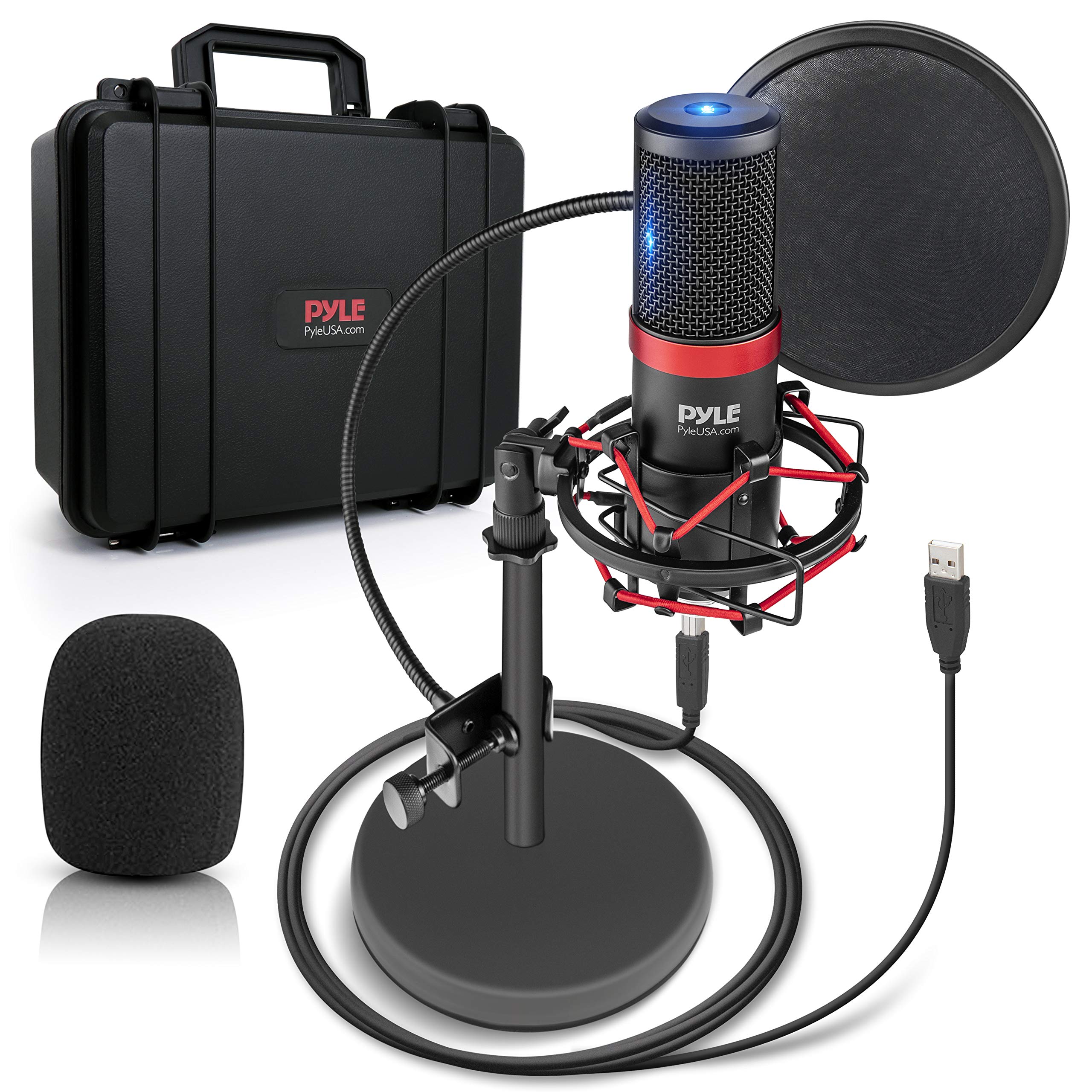 Pyle USB Microphone Podcast Recording Kit – Audio Cardioid Condenser Mic w/Shock Mount Stand & Pop Filter, for Gaming PS4, Streaming, Podcasting, Studio, YouTube, Works w/Windows PC Mac PDMIKT200