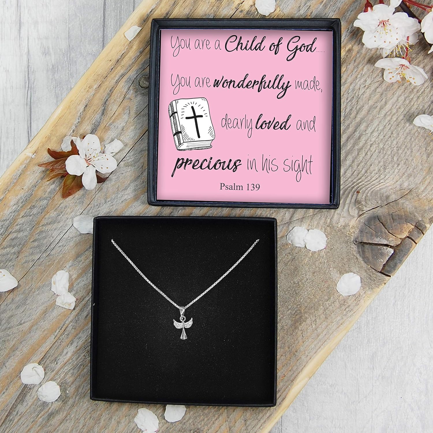 Purple Piglet Gifts Sterling Silver Angel Necklace, Silver Box Chain Cubic Zirconia Pendant - Image 3