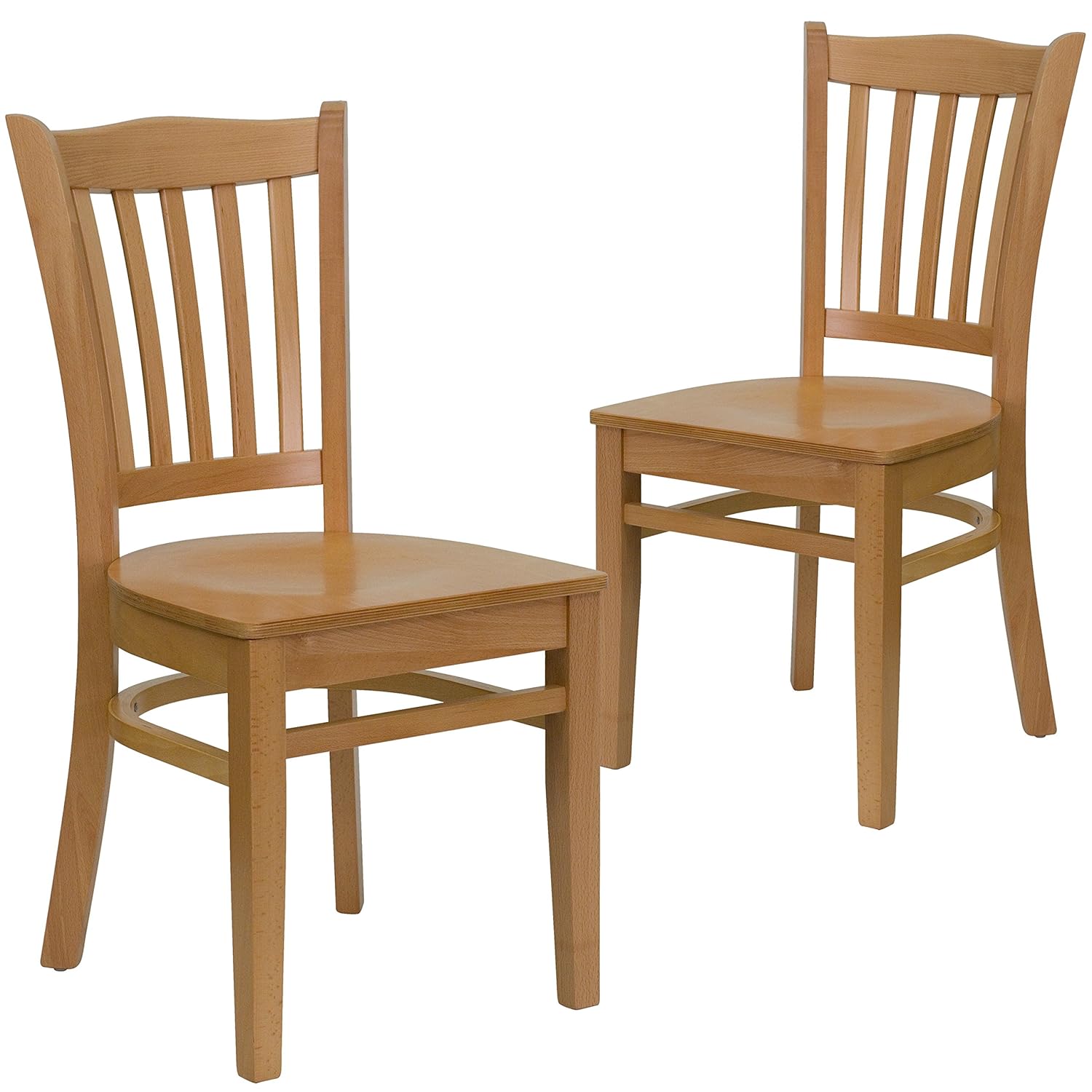 Flash Furniture 2 Pk. HERCULES Series Vertical Slat Back Natural Wood Restaurant Chair