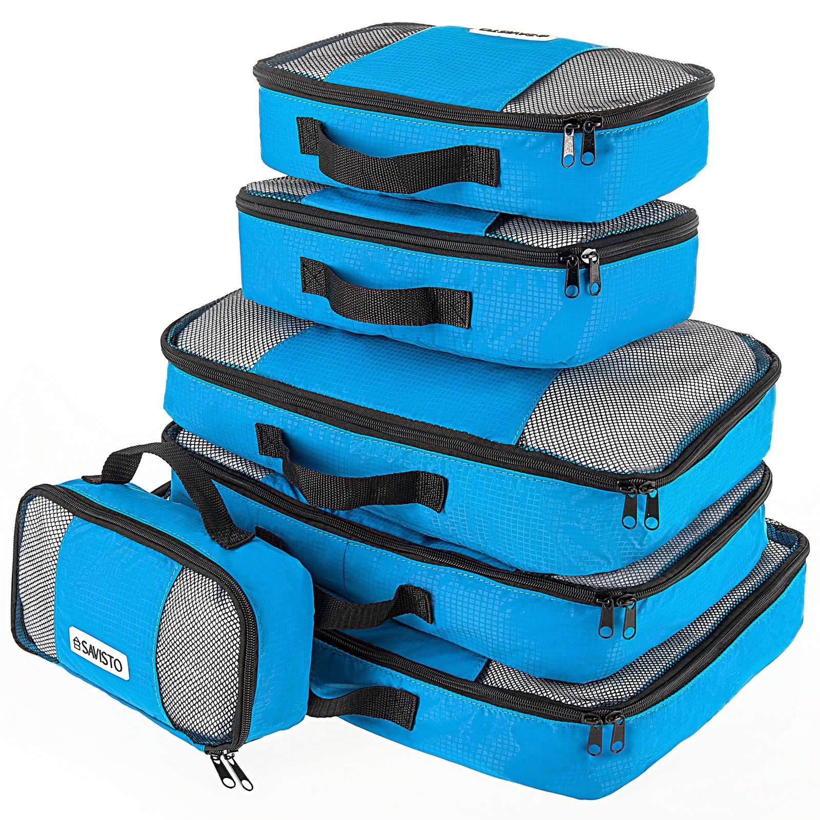 Savisto Packing Cubes 6 Piece Set, Durable & Lightweight Travel Essentials for Suitcases - Includes 1 XL, 2 L, 2 M, 1 S - Available in 8 Stylish Colours - Blue