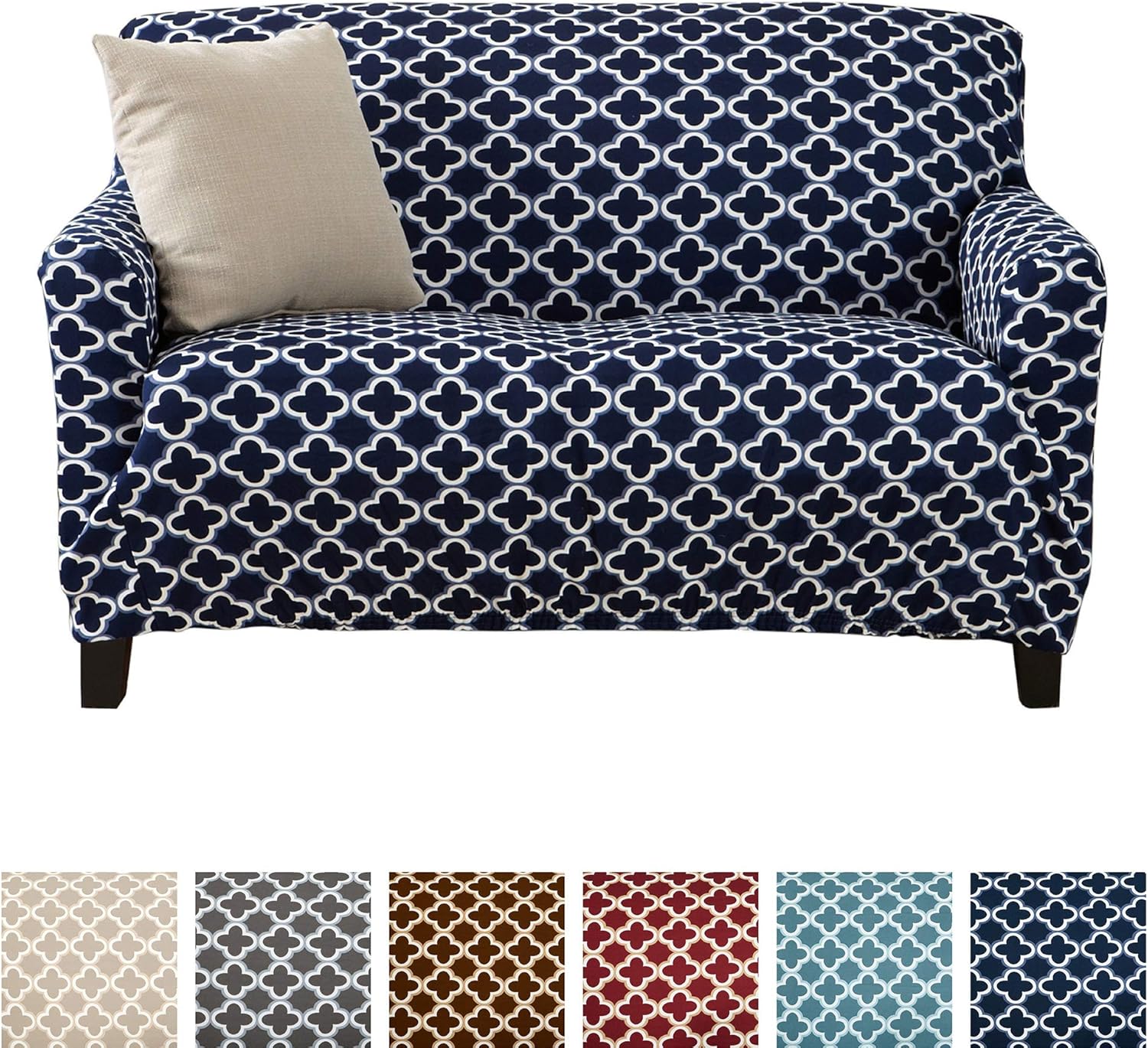 Printed Twill Love Seat Slipcover. One Piece Stretch Loveseat Cover. Strapless Love Seat Cover for Living Room. Fallon Collection Slipcover. (Love Seat, Navy): Kitchen & Dining