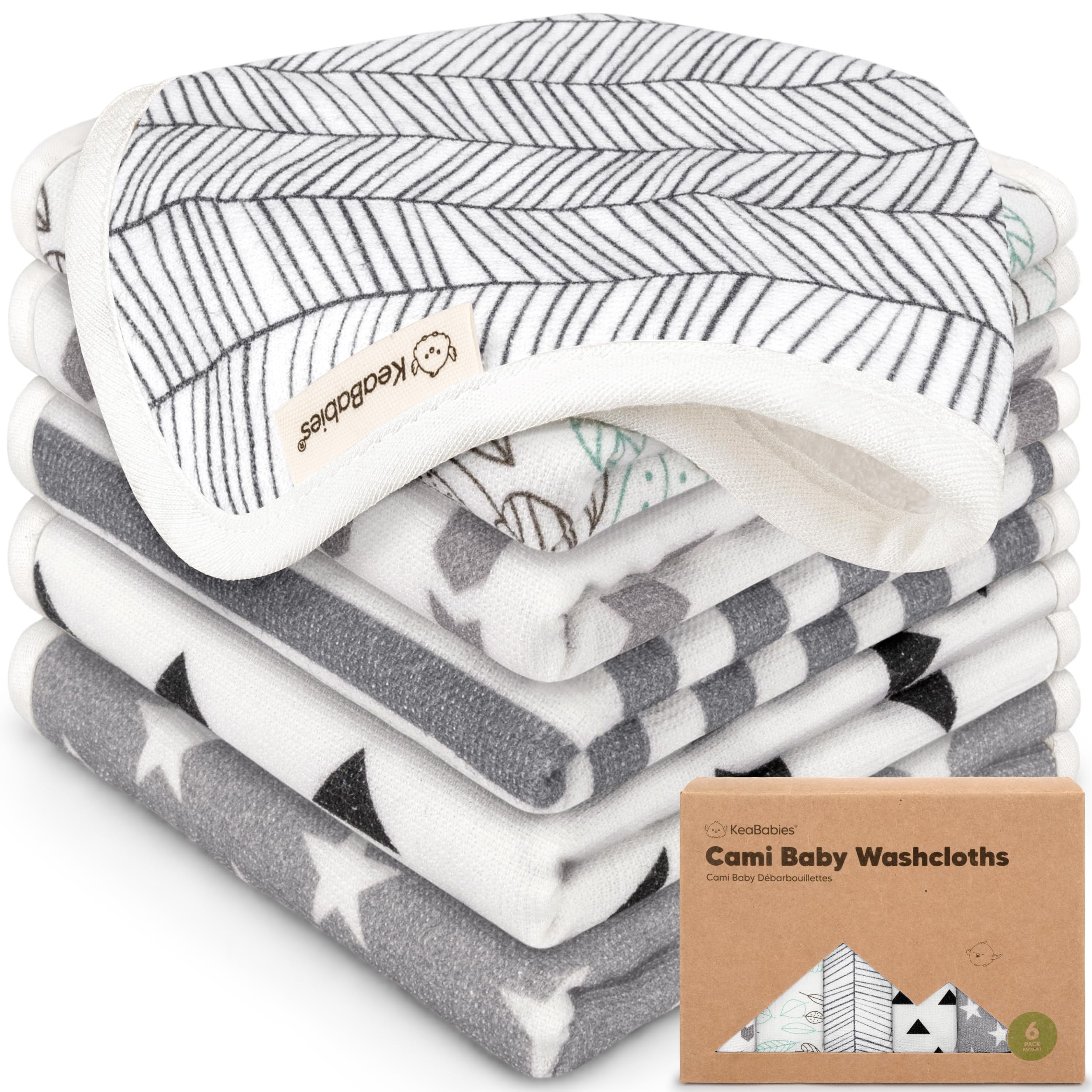 Photo 1 of 6-Pack Cotton Baby Washcloths for Newborn - Organic Cotton Muslin Soft Wash Cloths for Babies, Infant, Kids, Toddler Towels for Boy, Girl,Super Absorbent Face Cloths,Scratch-free Baby Rags (Grayscape)