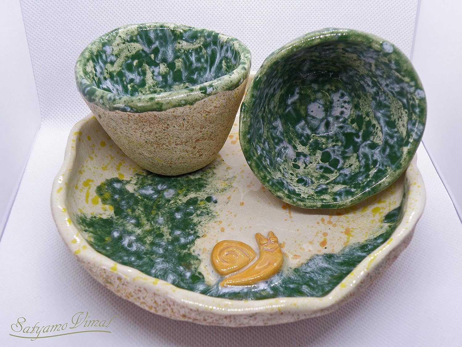 Amazon Com Ceramics Vabi Sabi Style Set Two Cups And Bowl Handmade