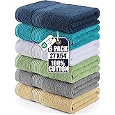 Utopia Towels 6 Pack Bath Towels Set, (27 x 54 Inches) 100% Ring Spun Cotton, Quick Dry, Highly Absorbent, Soft Feel Towels (White, Cool Grey, Turqoise, Sage Green, Navy, Beige)