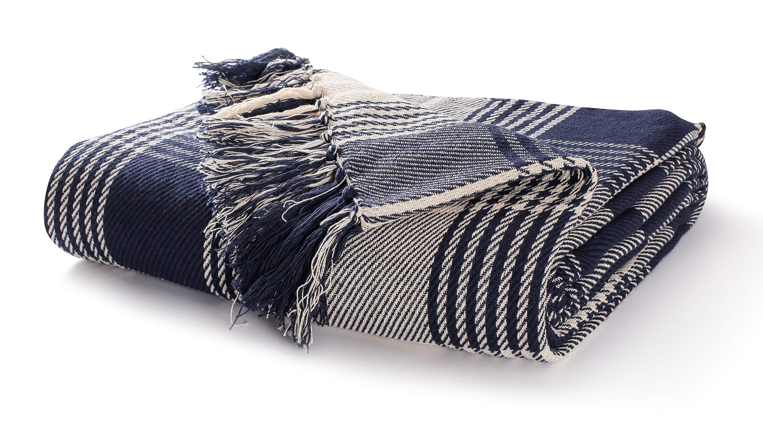 EHC Premium Reversible 100% Cotton Large 150 x 200 cm Tartan Throws for Sofa, Armchair Bedspread, Navy Blue