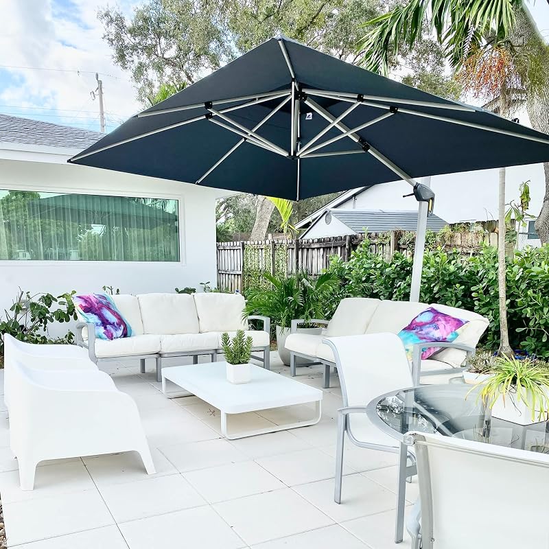 Purple Leaf 3x4m Cantilever Parasol Grey UV50+ Wind Tilt 360° Crank