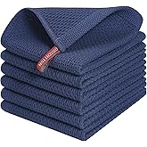 Kitinjoy 100% Cotton Kitchen Dish Cloths (12 X 12 Inches, Navy Blue), 6 Pack Waffle Weave Ultra Soft Absorbent Dish Towels for Drying Dishes Quick Drying Kitchen Towels Dish Rags