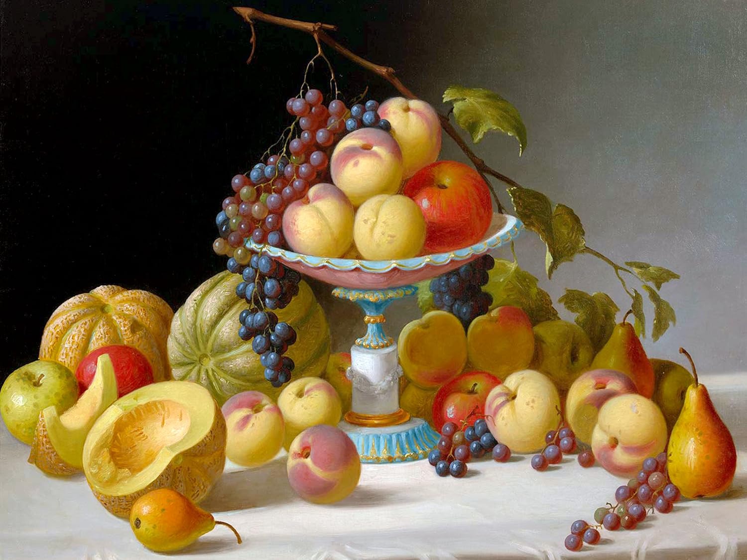 Still Life J. Francis vase grape melon pear Tile Mural Backsplash Marble Ceramic