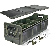 LumiRakuen Heavy Duty Trunk Organizer with Lid for SUV &amp; Truck (XL, Green) | 1680D Water-Resistant Fabric, 3.5mm PP Skeleton, Collapsible Multi-Compartment Design, Dual Non-Slip System with Metal Hooks