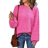 NIeyook Oversized Sweaters for Women Trendy Long Balloon Sleeve Lightweight Dressy Casual Pullover Sweater 2025 Hot Pink Knitted Jumper Tops M