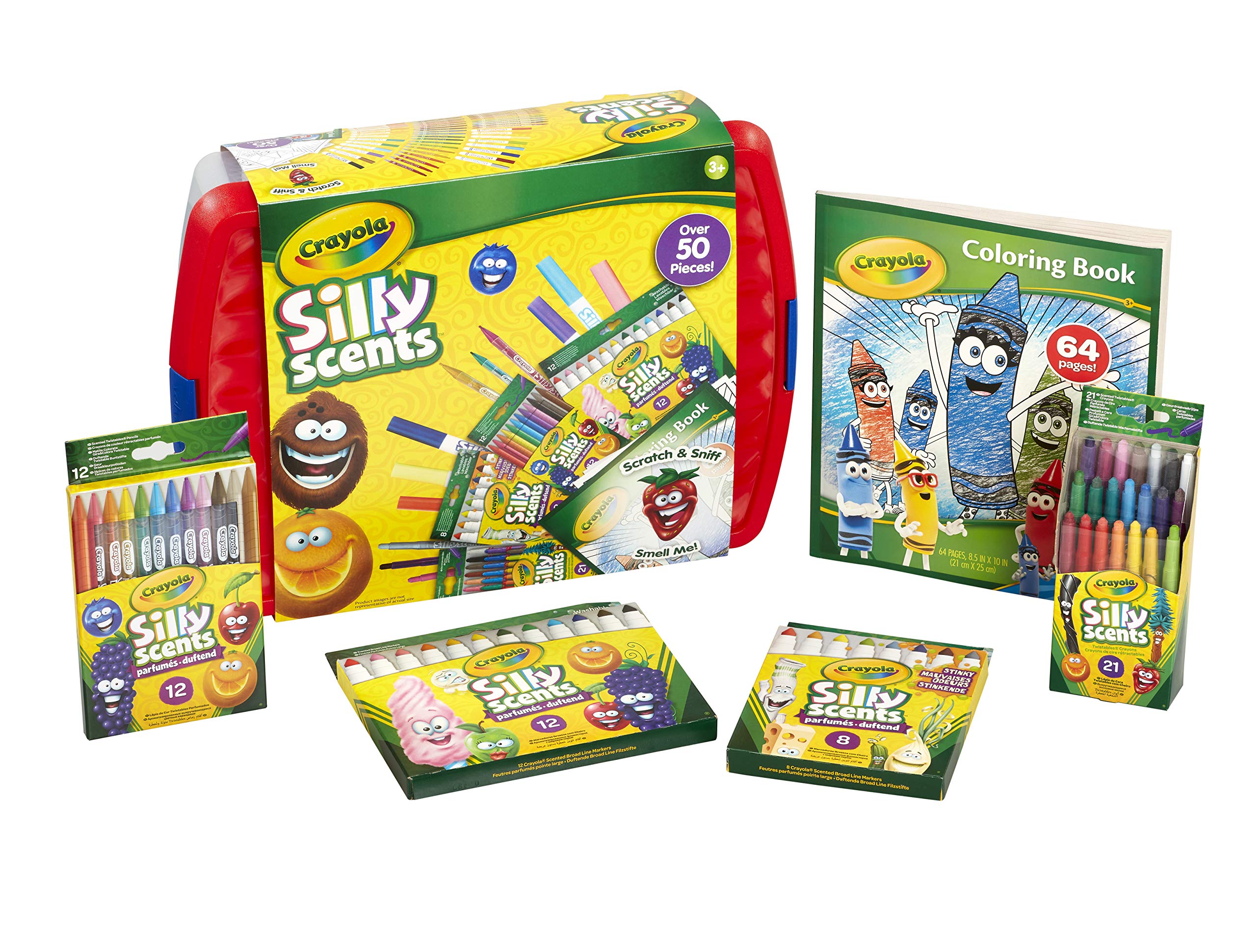 CRAYOLA Silly Scents Colouring Tub - Over 50 Scented Crayons, Markers & Pencils (Including a 64 Page Colouring Book) | Ideal for Kids Aged 3+