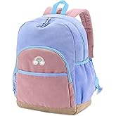 Kasqo Kids Corduroy Backpack, Lightweight Preschool & Primary School Bag for Boys & Girls 4-8 Years with Chest Buckle, 14.5" H, Fits A4 Folders Blue Pink