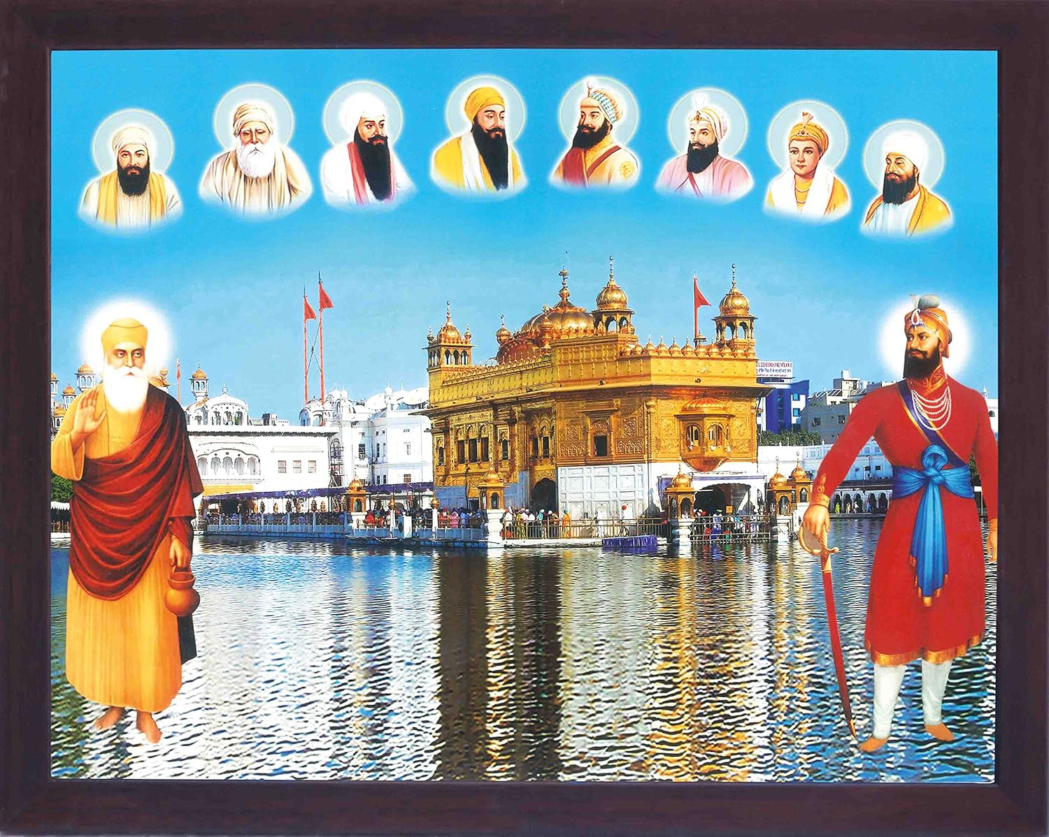 Gurunank Dev Ji And Guru Gobind Singh Ji With Eight Other Sikh Religious Gurus And Golden