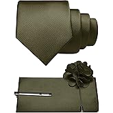 JEMYGINS Formal Necktie Solid Color Tie and Pocket Square with Tie Clip Lapel Pin Sets for Men 4PCS