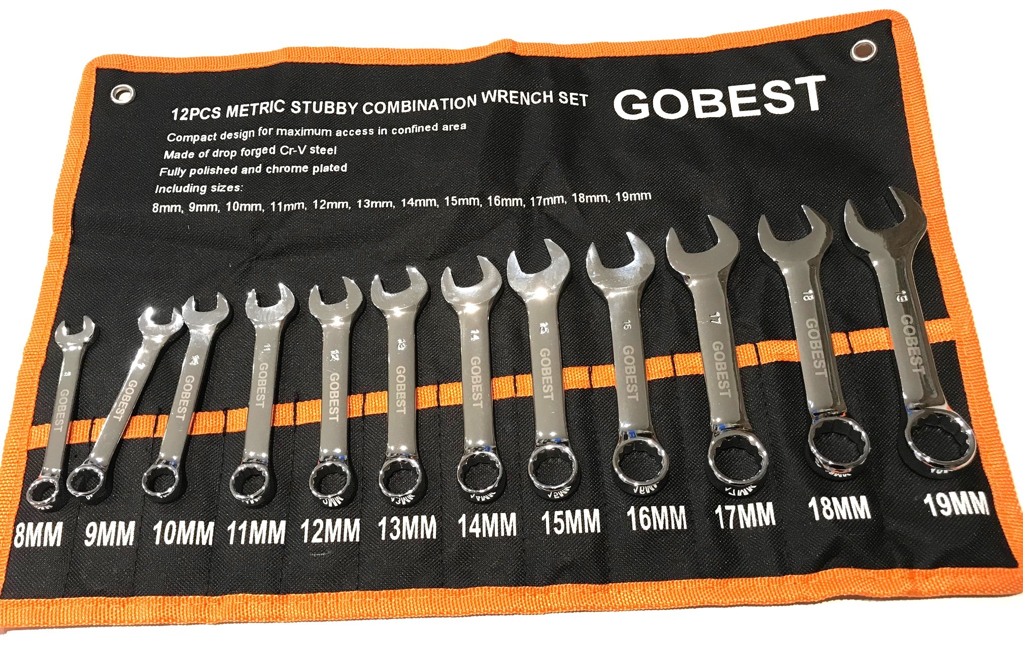 GOBEST Short Stubby Spanner Set Wrenches Set 12 pcs, 8-19 mm (GB-0051)