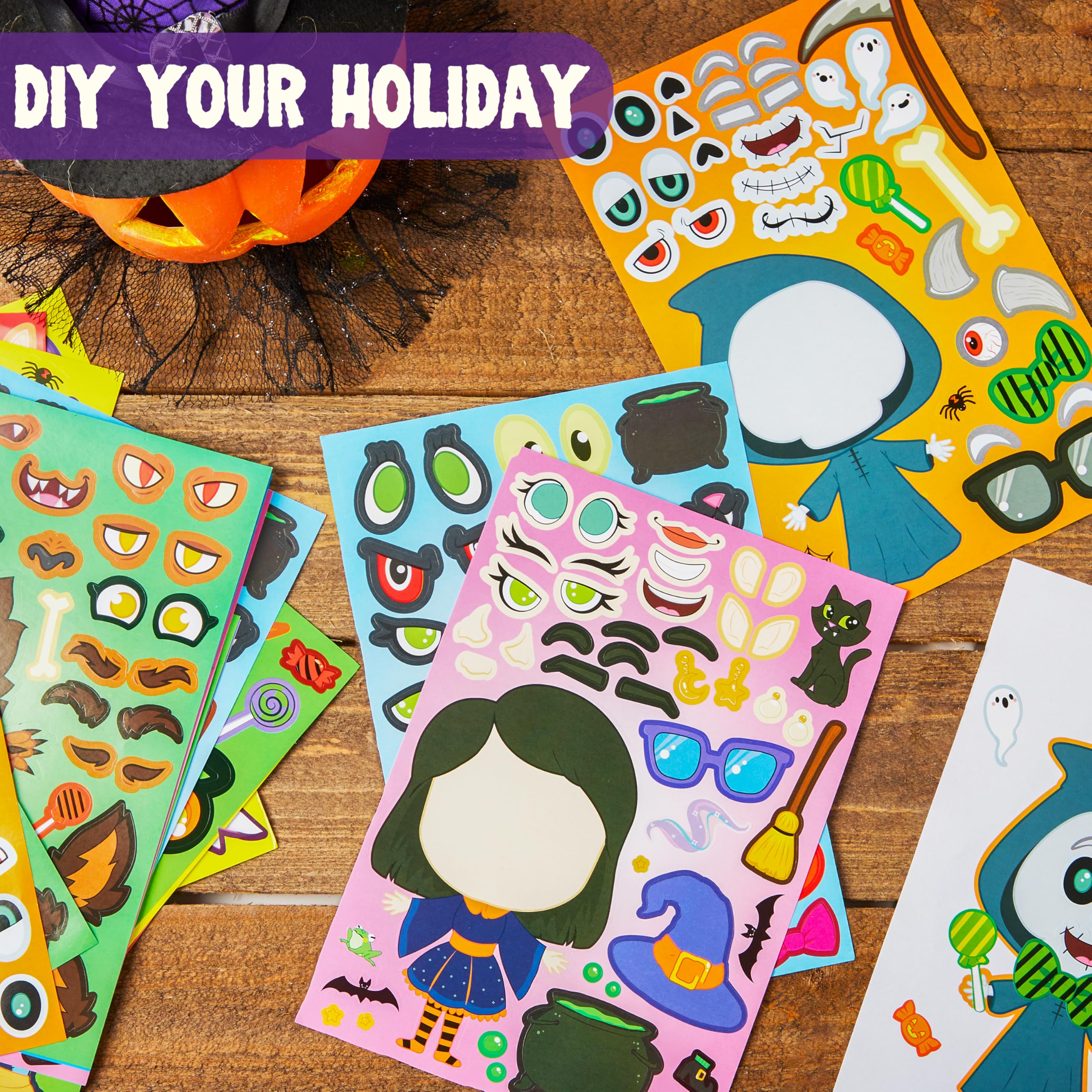 JOYIN 36 PCS Halloween Craft Stickers for Kids Party Favor, Make a Face Stickers with Designs Witch Vampire, DIY Craft Supplies for Halloween Party Game Classroom Activities Gift Goodies