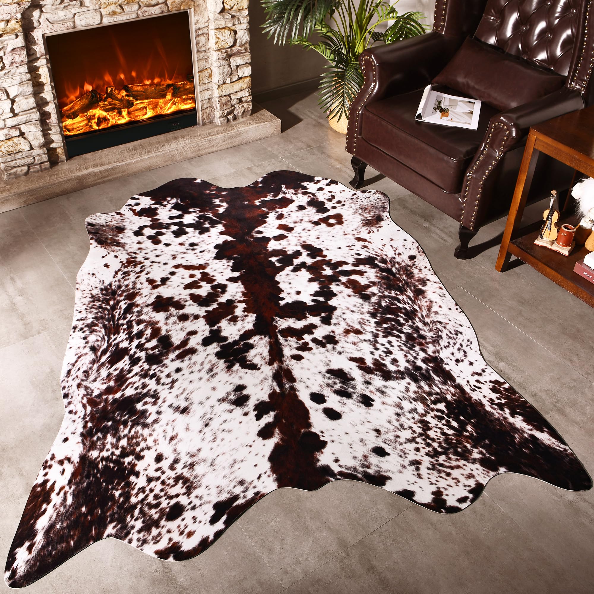 Photo 1 of SVATOUCH Premium Cowhide Rug, 4.6 x 5.2 Feet, Western Decor Faux Cowhide, Thickened Cow Print for Bedroom, Living Room, Home Office Decor