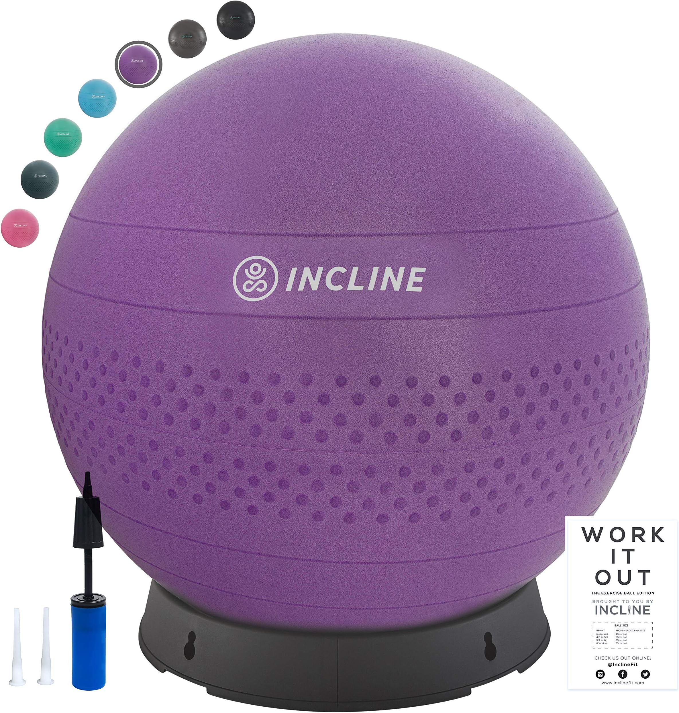 Incline Fit Anti-Burst Exercise Ball, Base & Pump