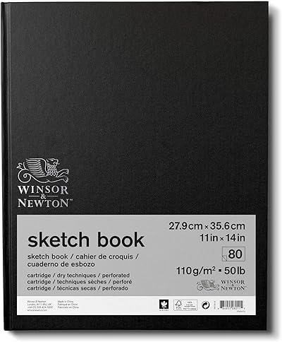 Winsor & Newton 6673019 Skizzenbuch mit 80 Blatt Skizzenpapier, 110 g/m², Hardcover gebunden mit Rückenleimung, mikroperforieten Blättern - 27,9 x 35,6cm