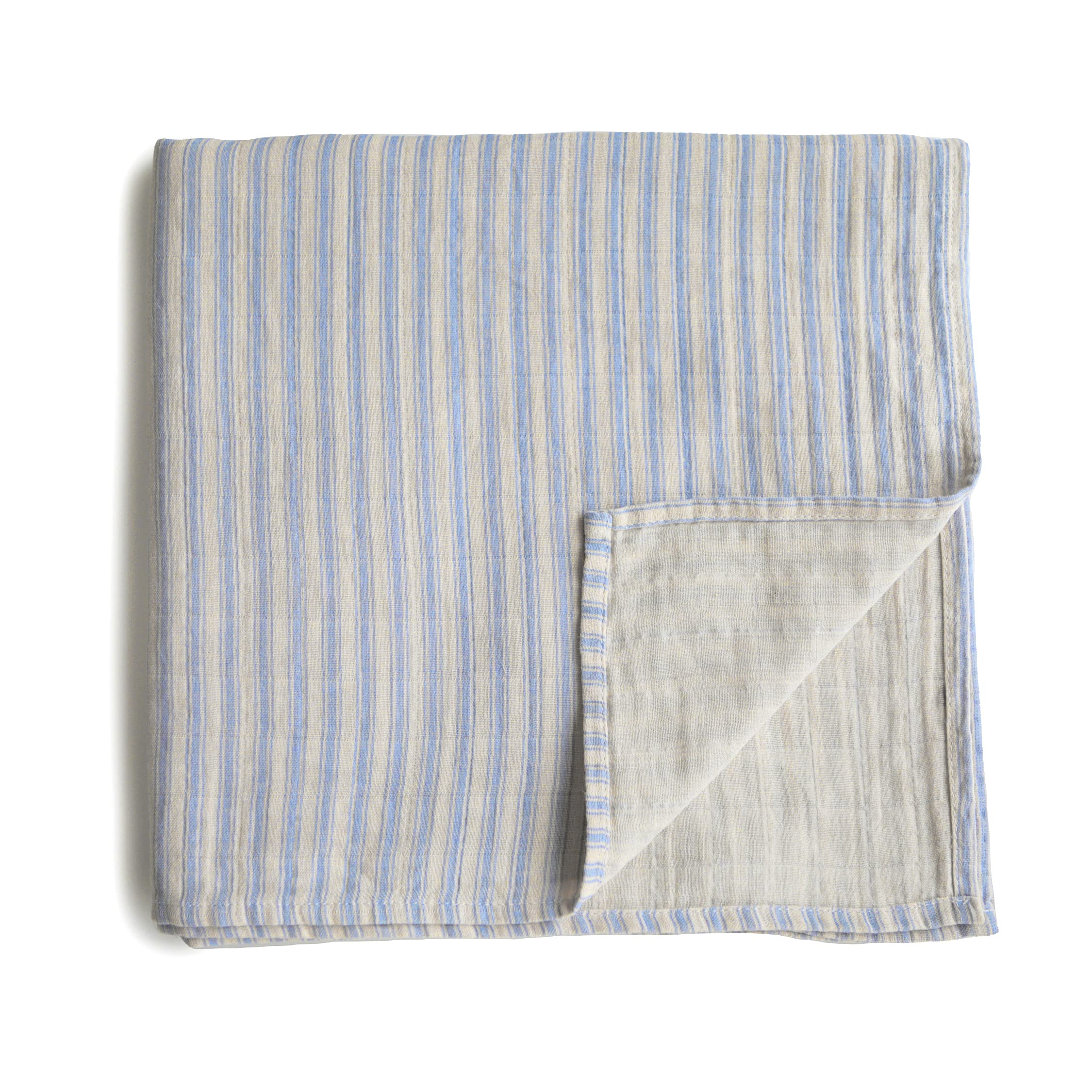 Mushie Muslin Baby Swaddle Blanket | Baby & Toddler Swaddle | Material: 100% Organic Cotton | Pre-Washed for Softness | Breathable | Keep Child Warm & Cuddly (Blue Stripe) — image 1
