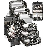 ALL INCLUDED 10 Set Durable Packing Cubes for Suitcases,OlarHike Essentials for Travel,UPGRADED Anti-Tear Stitching, NEW Improved Luggage Packing Organizers for Travel Accessories, Black Flower