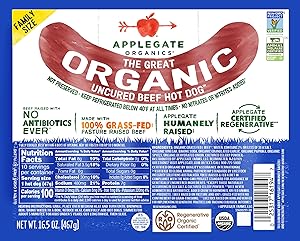 Applegate Organics The Great Organic Uncured Beef Hot Dog, 16.5 OZ