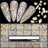 4880Pcs Champagne Rhinestones for Nails, Gold Crystal Nail Rhinestones Round Beads Flatback Glass Gems Stones, Multi Shapes 3D Nail Crystals for Nail Art DIY Crafts Clothes Shoes Jewelry