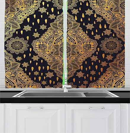 Gold Mandala Kitchen Curtains By Ambesonne Bohemian Paisley