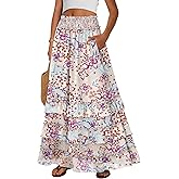 ANRABESS Maxi Skirts for Women Summer Boho Tiered Flowy Elastic High Waist Beach Long Skirt Casual Spring Vacation Outfits
