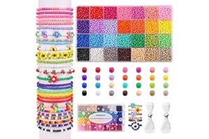 Pizooro 4mm Seed Beads Bracelet Making Kit, 28 Colors 4000pcs Glass Beads for Jewelry Making 6/0 Bead Kits with Elastic Bracelet Strings- DIY Friendship Bracelet Art Craft Gifts for Girls Adults