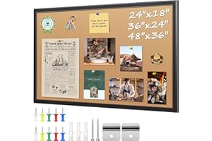 ORIENTOOLS 24" x 18" Framed Cork Board for Walls, Bulletin Board with 10 Push Color Pins, Hanging Pin Board, Decorative Vision Board, Large Corkboard for Office, Home, School, Cubicle