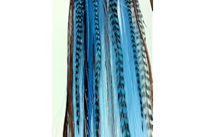 New!!!16" Long Tourqoise Synthetic Hair Extension with Genuine Blue Mix Grizzly Feathers