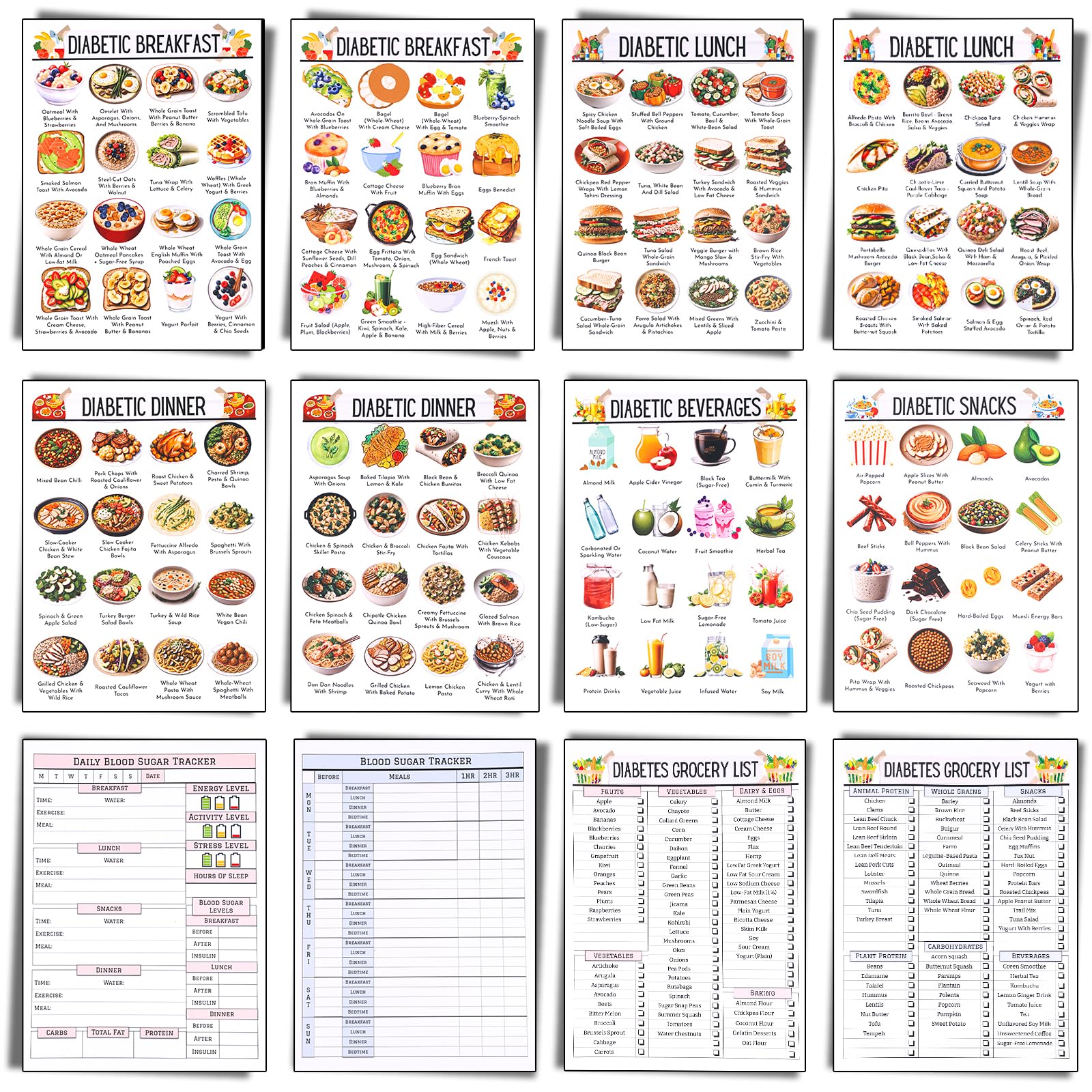 Photo 1 of 12 Pieces Diabetes Food List Chart Diabetes Meal Planner Food Chart Food To Avoid List for Blood Sugar Control Diabetes Management