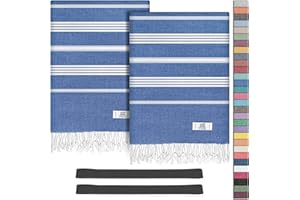 EPHESUS TOWELS Turkish Beach Towel - 38x70 inch Oversized - Sultan Design - Turkish Towel for Beach Pool, Yoga - Prewashed, Lightweight, Quick Dry (Oil Blue, Pack of 2)