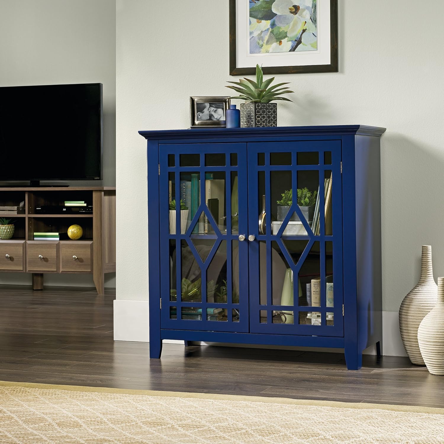 Sauder Shoal Creek Display Cabinet, Indigo Blue finish: Kitchen & Dining