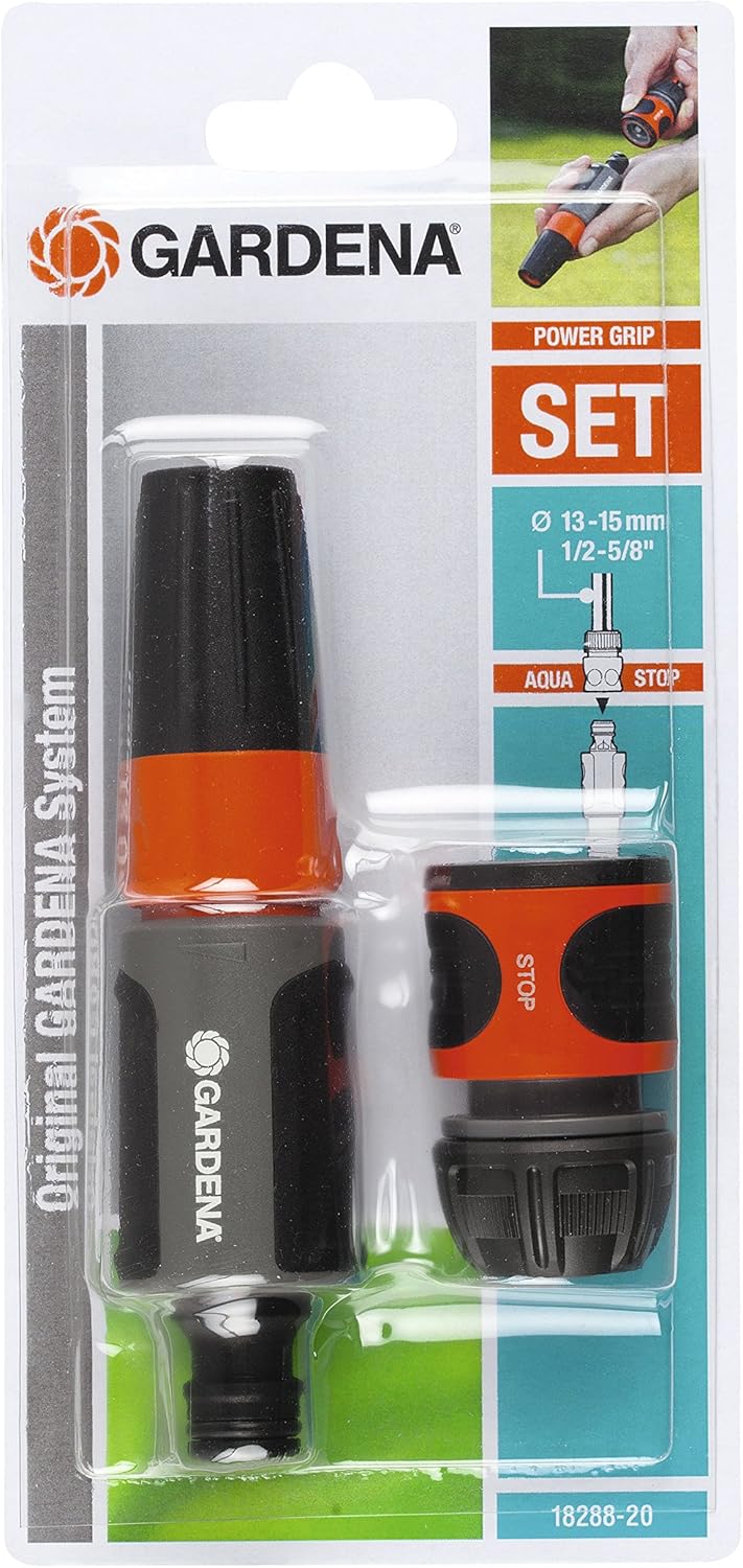 Gardena Stop 'n' Spray Set for 13 mm (1/2 inch) and 15 mm (5/8 inch) hoses: Cleaning spray nozzle Set including a water stop for a quick connection change (18288-20)