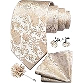GUSLESON 3.15"(8cm) Mens Paisley Tie and Lapel Pin Necktie Hankerchief Cufflinks Set for Men