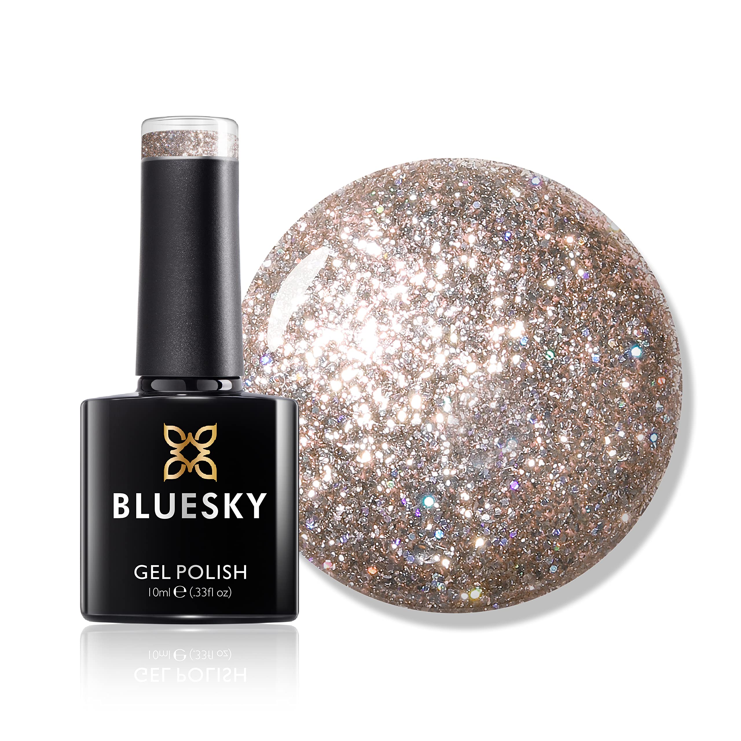 Bluesky Dazzling Platinum Gel Nail Polish 10ml, Steal the Show - BDP03, Gold Glitter Gel Nail Polish for 21 Day Manicure, Requires Curing Under LED UV Nail Lamp