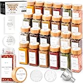 EDELHAUS Glass Spice Jars with Label, 24x Bamboo Wooden Lids - White Labels | Airtight Lids keep spices fresh, Kitchen Spice Drawer Organizer, 4oz Seasoning Containers incl. Funnel, Brush &amp; 240 Labels