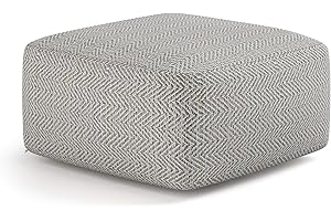 SIMPLIHOME Nate Square Pouf - 20 inch Wide Upholstered Handwoven Cotton Ottoman in Patterned Grey Melange, Boho Footstool or Extra Seating for Living Room with Artisanal Texture, Assembled