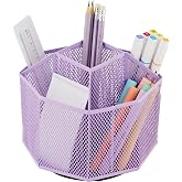 Annova Mesh Desk Organizer Rotate with 5 Compartments Spinning Tidy Candy/Pen Holder Office, Art Supply, Storage, Classroom, Home (Light Purple)