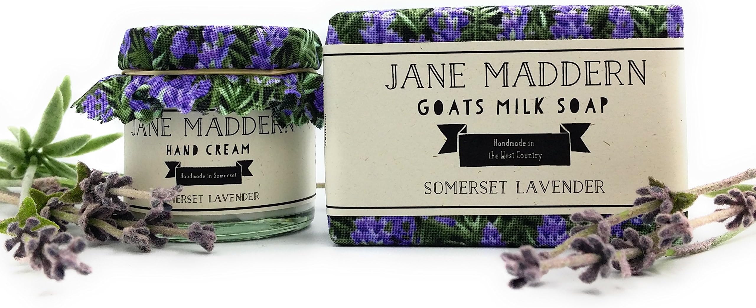 Jane Maddern Handmade Goats Milk Soap and Handcream Set (Scent: Somerset Lavender). Made in Somerset, England.