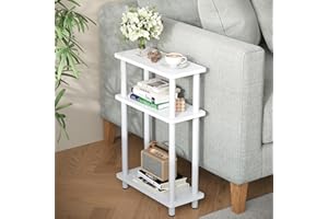 Apicizon Small Narrow Side Table, 3-Tier Skinny End Table with Storage Shelf, Slim Nightstand Bedside Table for Small Spaces, Living Room, Bderoom, White