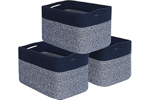 MINTWOOD Design 3-Pack Storage Baskets for Shelves, Playroom and Classroom, Book Basket, Decorative Storage Cube Bins, Woven Closet Organizers, Pantry and Shoe Organizer, Navy Blue